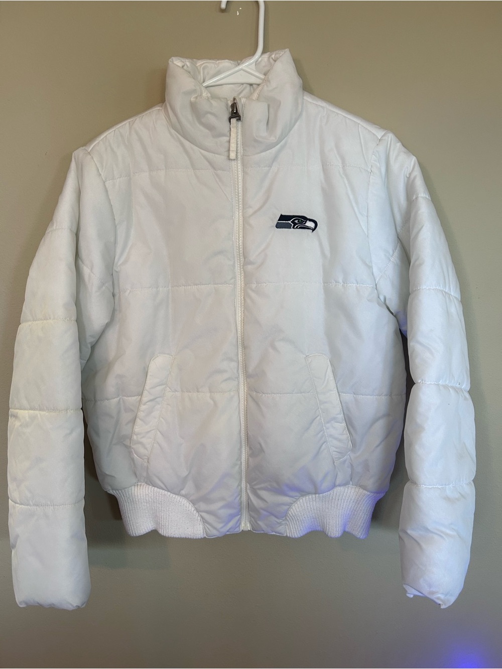 NFL Seahawks White Puffer Jacket with Team Patch